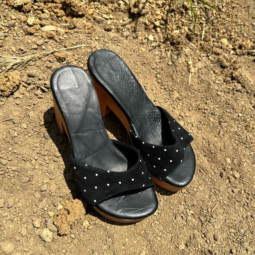 Platform slip on sandal slide 100% leather casual coastal hippie California